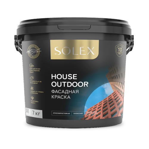 Краска ВД SOLEX фасадная HOUSE OUTDOOR 3 кг