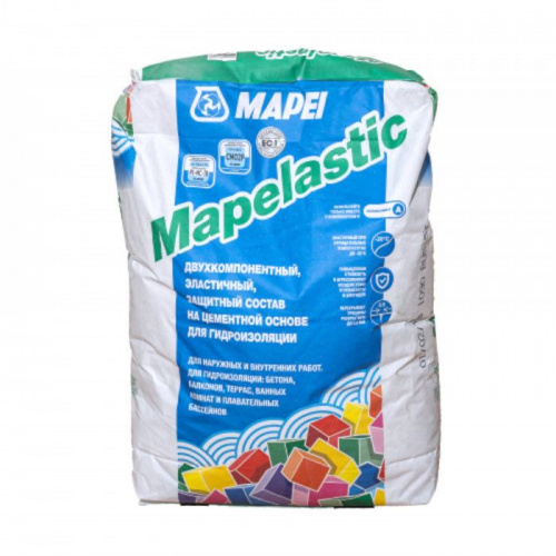 МАПЕЙ MAPELASTIC часть А, Сухая смесь гидроизоляционная 2х компонентная эластичная на цементной основе класса W20, 24кг